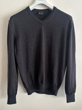 $300 Dalmine Grey Fine Merino Wool V-neck Wool Sweater - 42 / Large